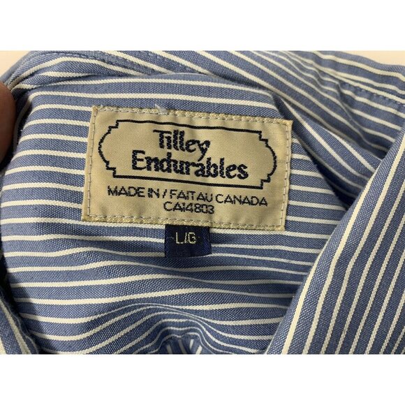 NEW - Tilley Endurables Blue and White Pinstripe Shirt Mens Large Camp Safari L - Picture 7 of 7